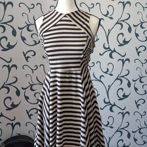 Rolla Coster Black & Cream Striped Skater Dress - Keyhole Back